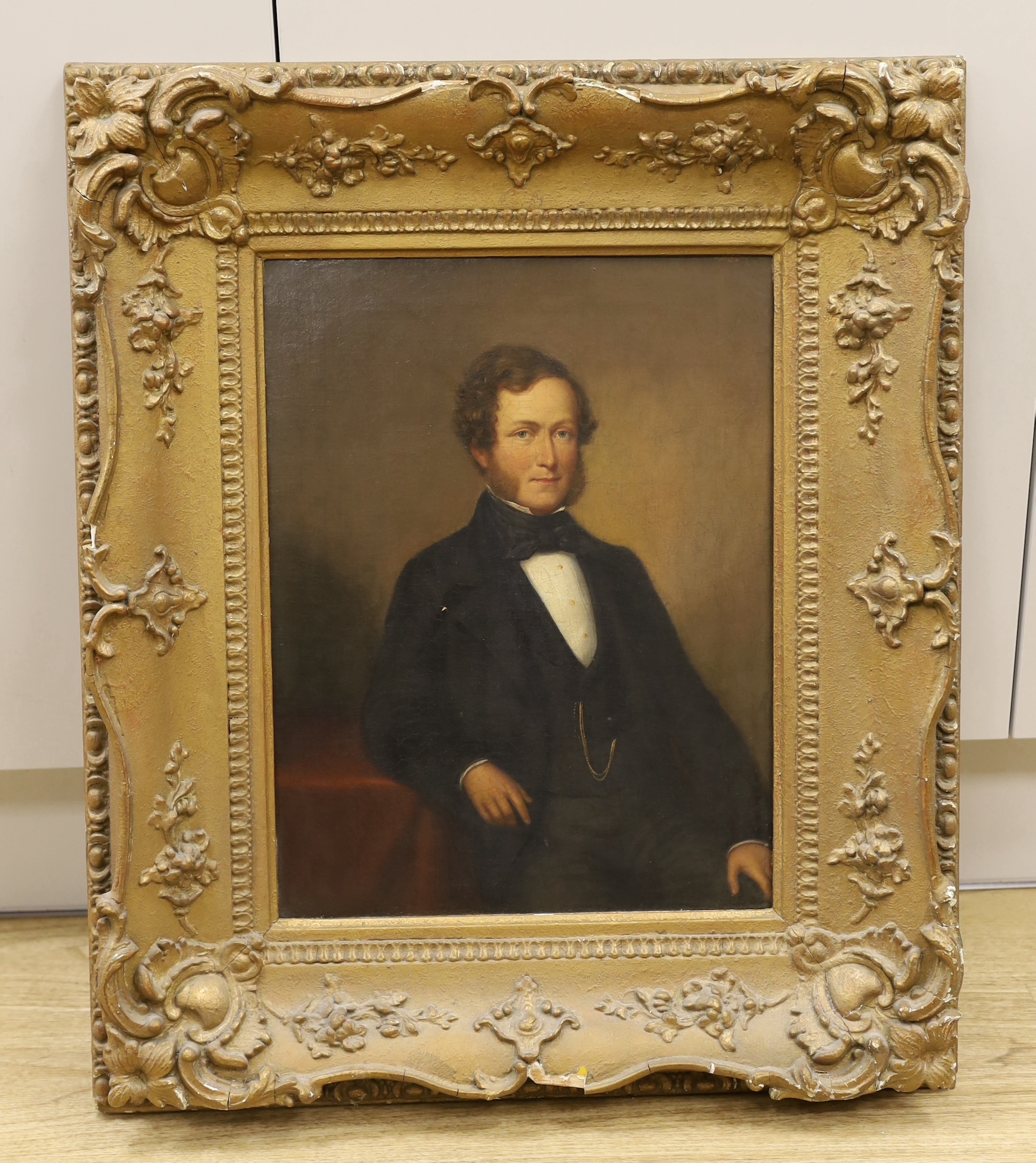 Mid Victorian school, oil on canvas, Portrait of a gentleman, 22.5 x 32cm